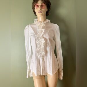 Ralph Lauren White Ruffled Blouse size 8